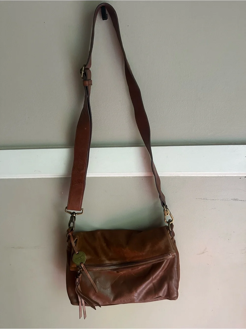Margot Tan/Brown Leather Messenger Crossbody Bag